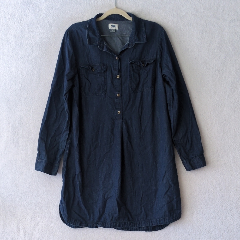Old Navy Women's Blue Cotton Long Sleeve Henley Dress Size L